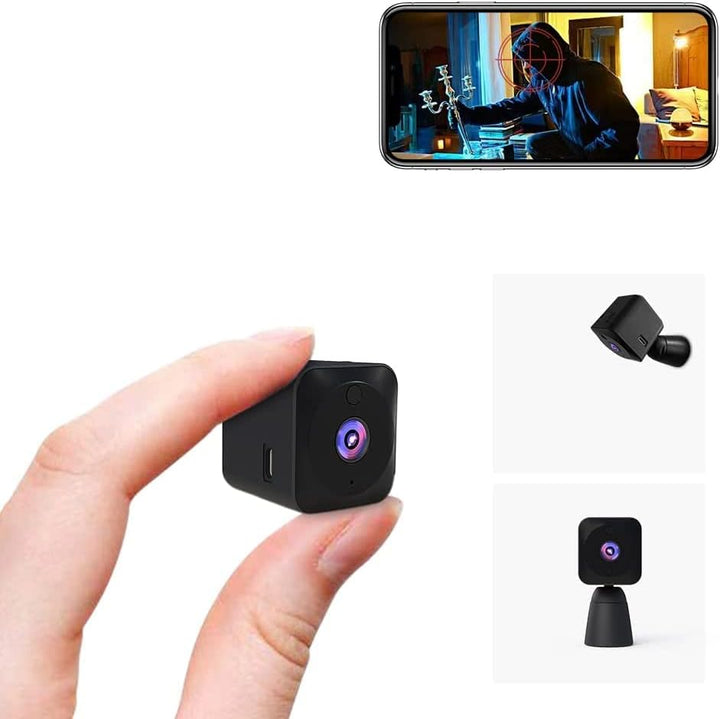 Mini 4K WiFi hidden security camera with night vision for discreet indoor home surveillance & motion detection.
