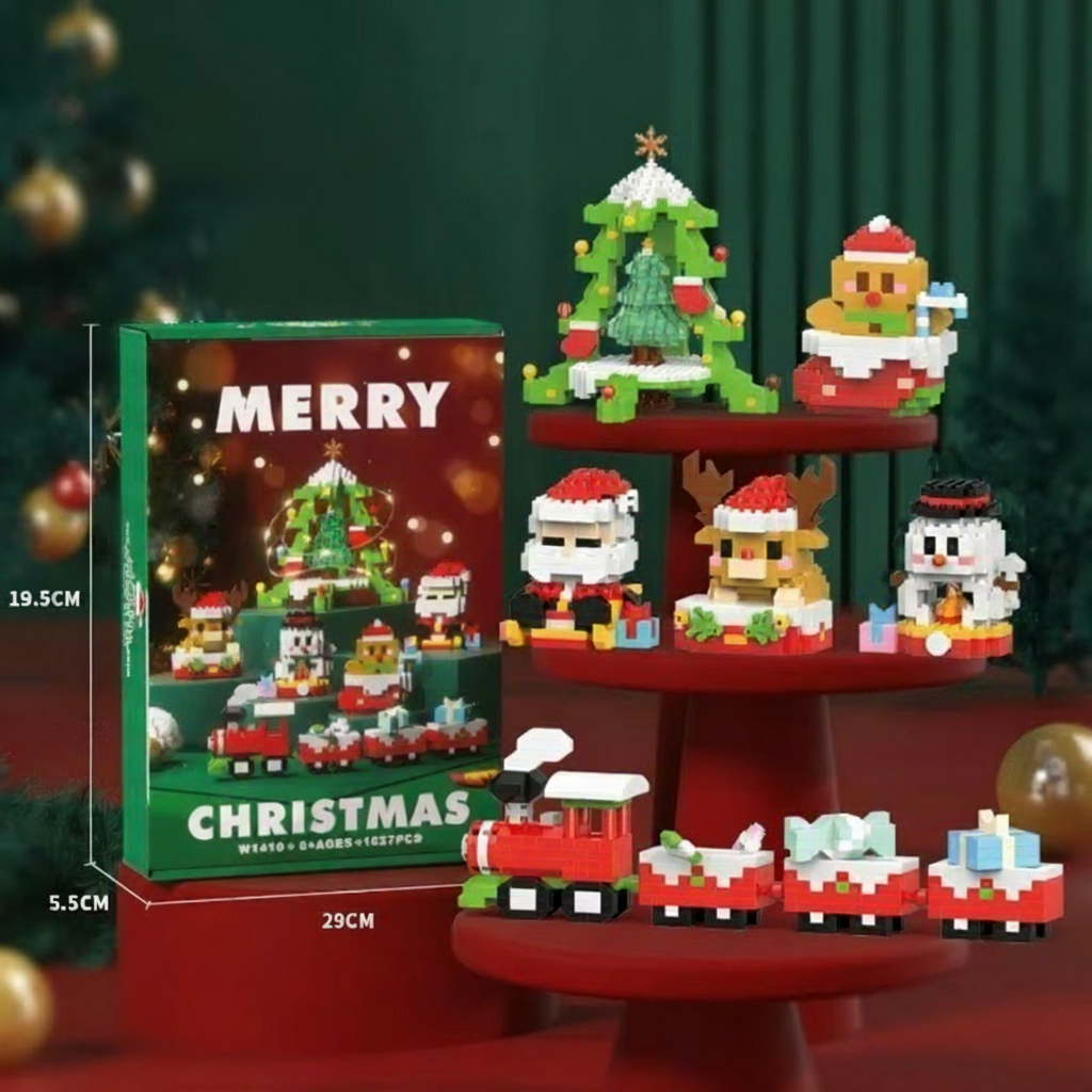 Close-up of mini Christmas blocks, intricate details for holiday decoration, creative toy