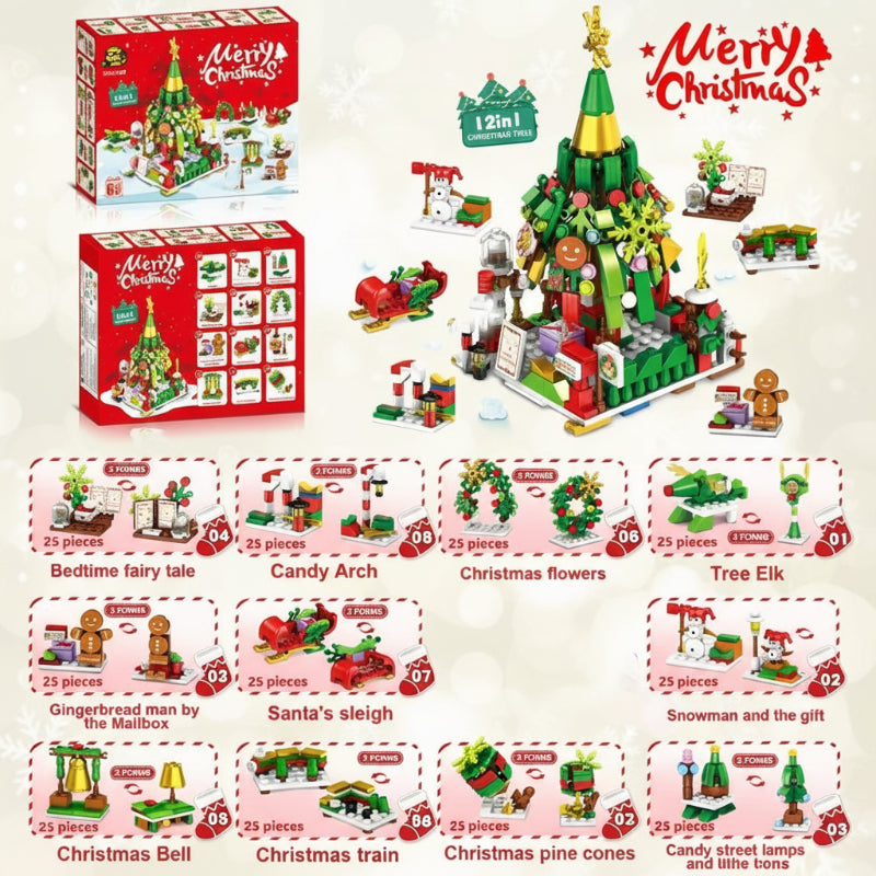 Collection of mini Christmas themed block models, perfect seasonal table decoration