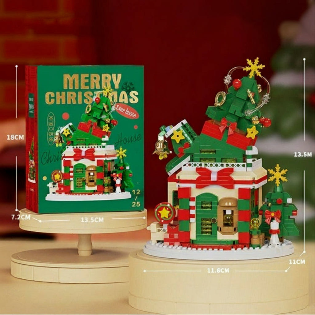 Tabletop mini Christmas building blocks display, festive holiday decoration & construction toy
