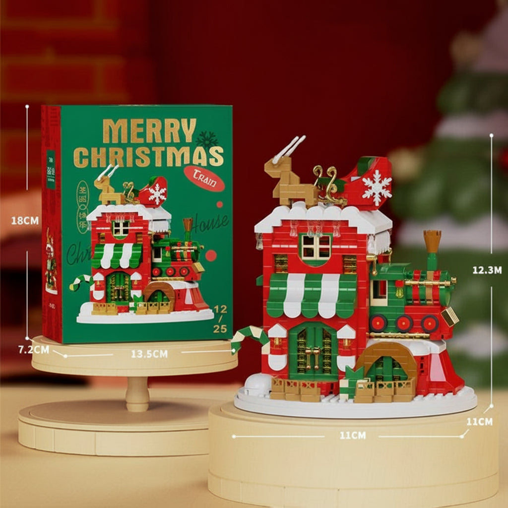 Mini building blocks forming a festive Christmas fireplace, unique holiday decor