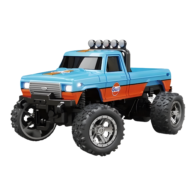 Mini RC truck for children, red and black, with LED lights for night time play