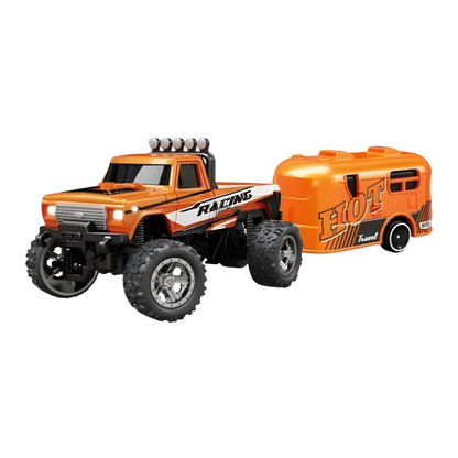 Kids' toy RC monster truck, small scale, with functioning LED lights, rugged tires
