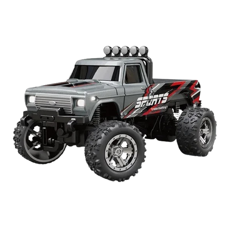 Compact RC truck toy featuring LED illumination and tough alloy construction