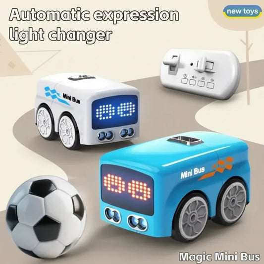 Mini RC Stunt Car in red performing a 360-degree spin on a polished floor, dynamic kids toy