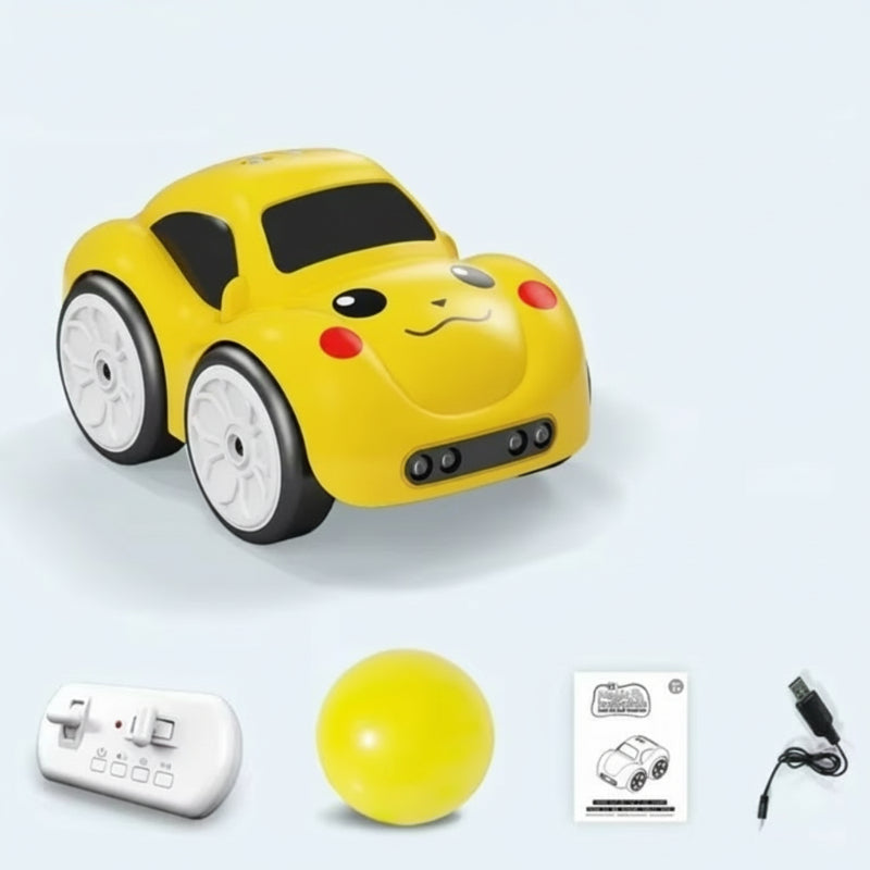 Mini RC Stunt Car with LED lights activated, glowing in a dim room, exciting night-time play