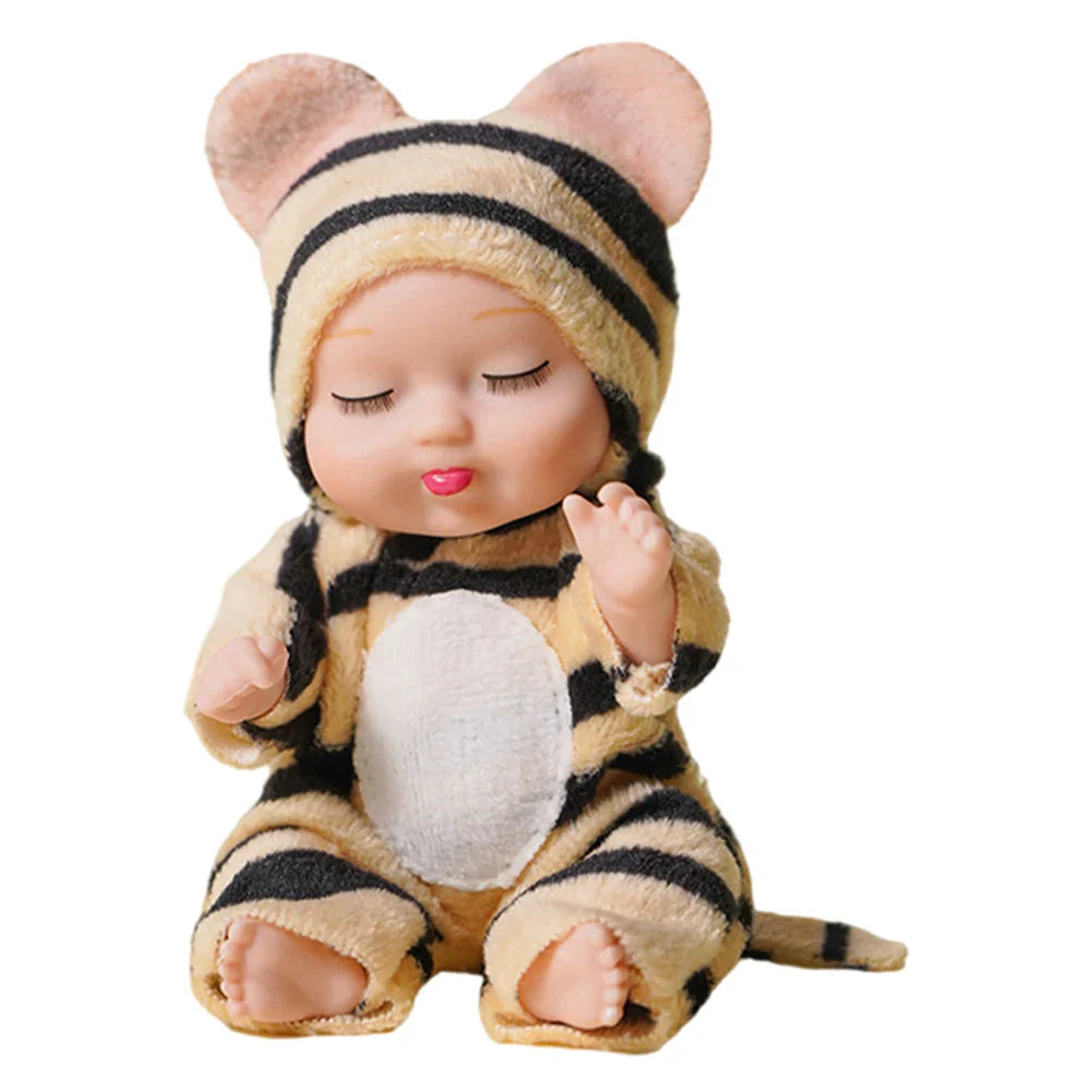 Mini Reborn Baby Doll Set displayed together, highlighting their lifelike details and various animal designs.