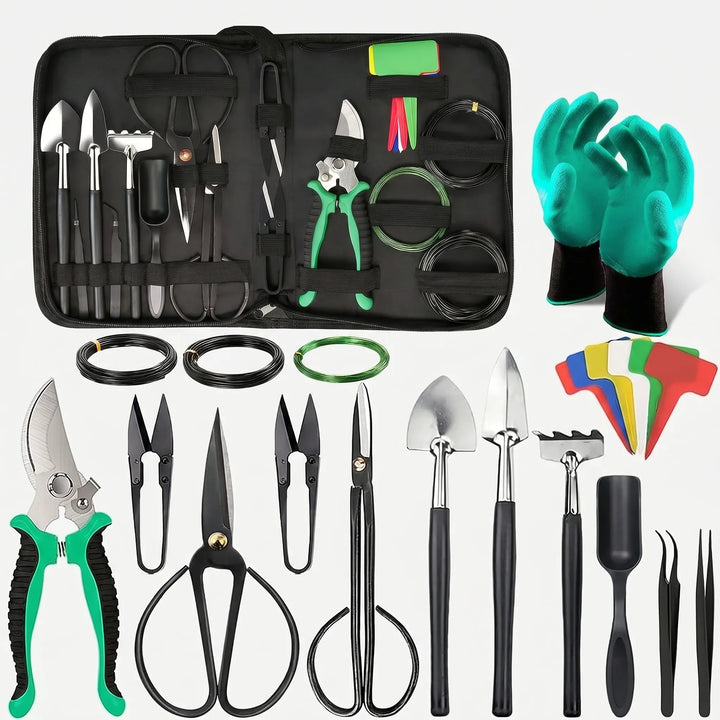 Premium bonsai gardening tools set for meticulous miniature plant care, training & intricate shaping tasks.