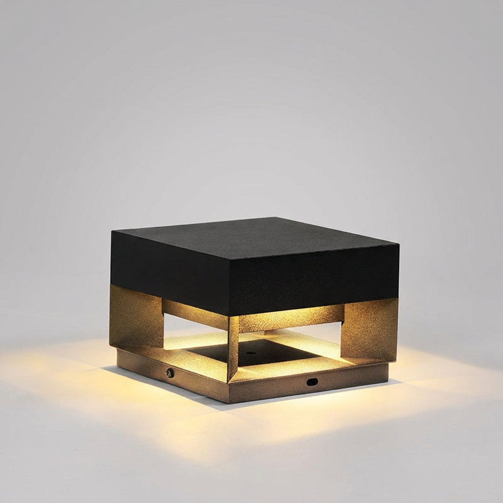 Minimalist LumaBloc square LED outdoor wall light for modern garden & patio exterior lighting. Weather-resistant.