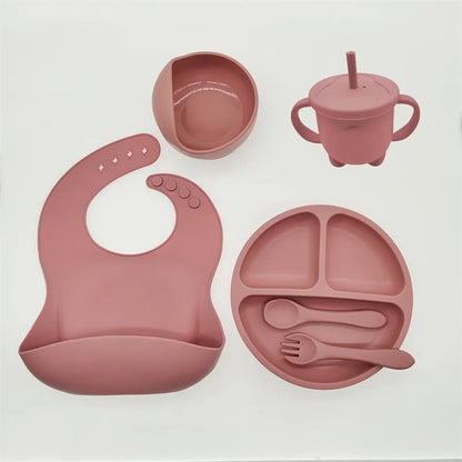 Baby gift: mint green silicone feeding set with suction plate, bib, and children's cutlery