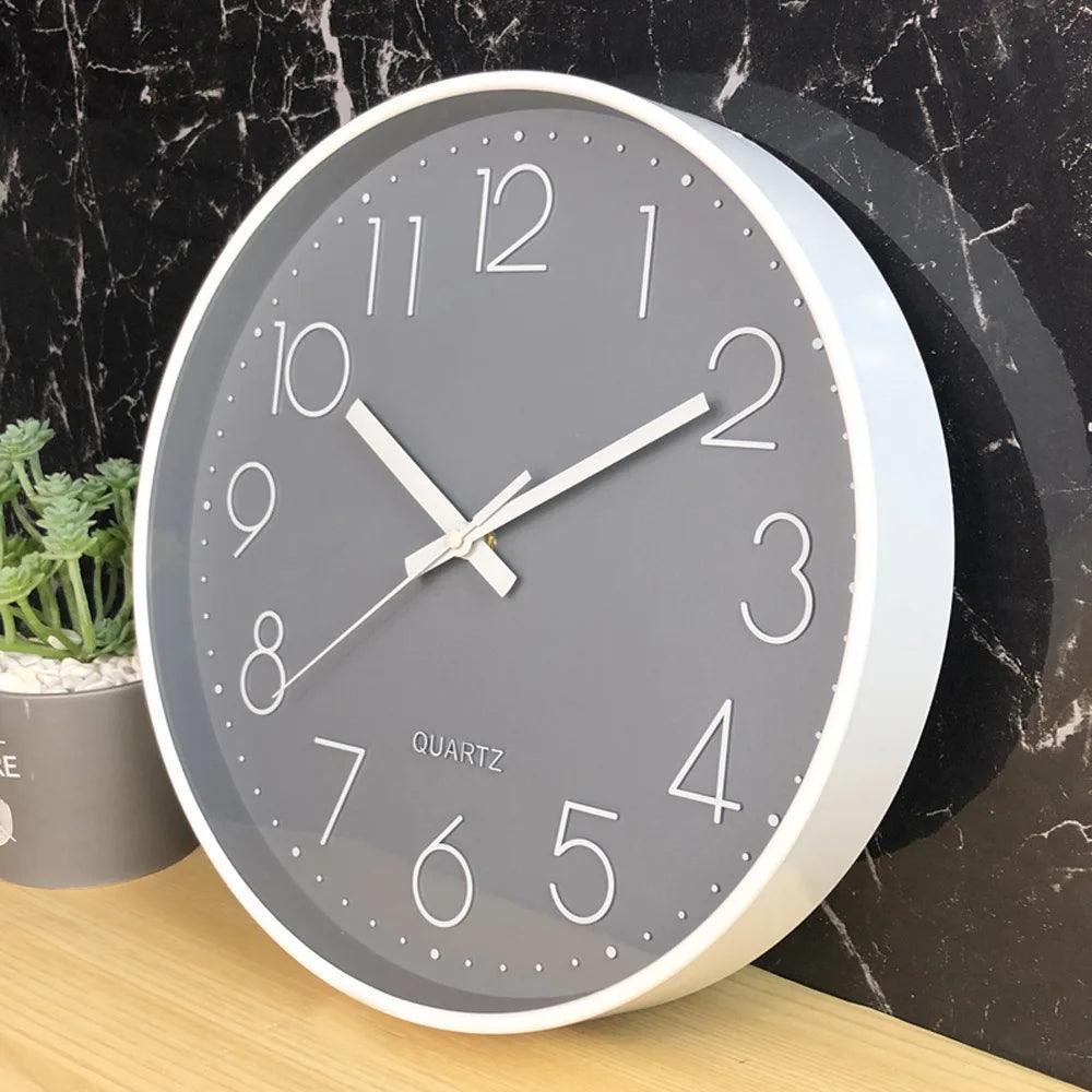 Minimalist 12-inch silent wall clock, non-ticking quartz movement for peaceful home decor.