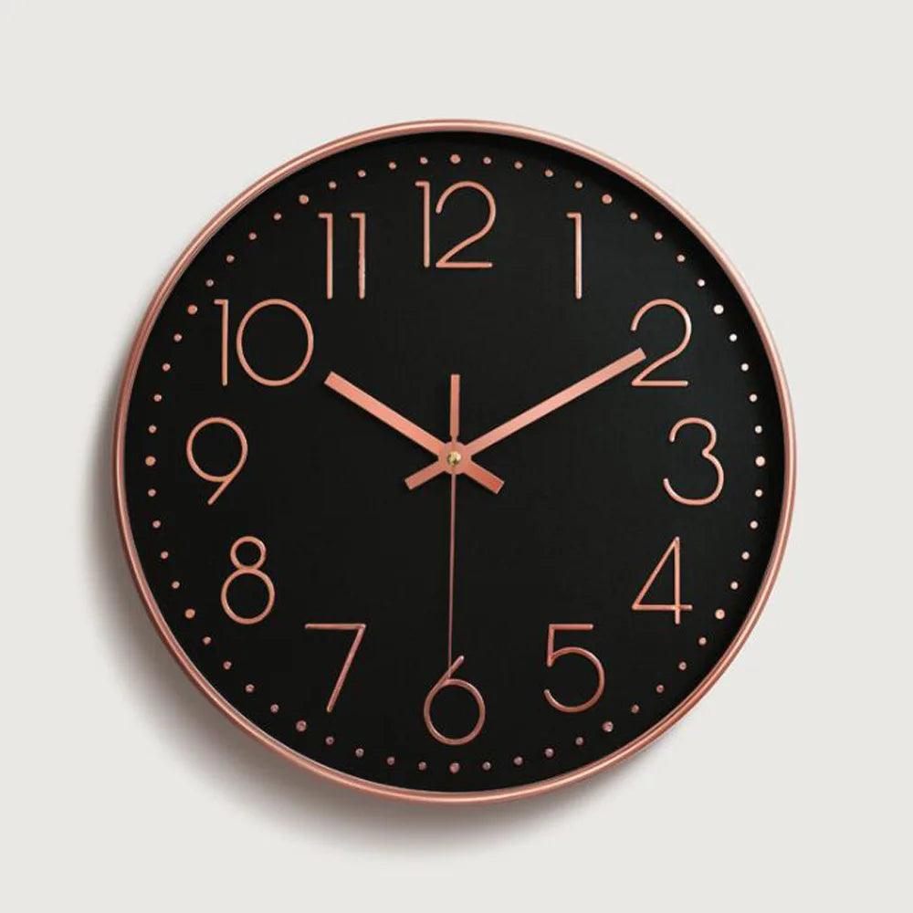 Modern minimalist 12-inch wall clock, silent quartz, enhances any living space with its elegant design.