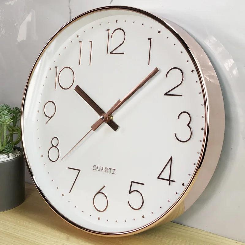 Modern 12-inch silent wall clock, quartz movement, non-ticking for serene home or office decor.
