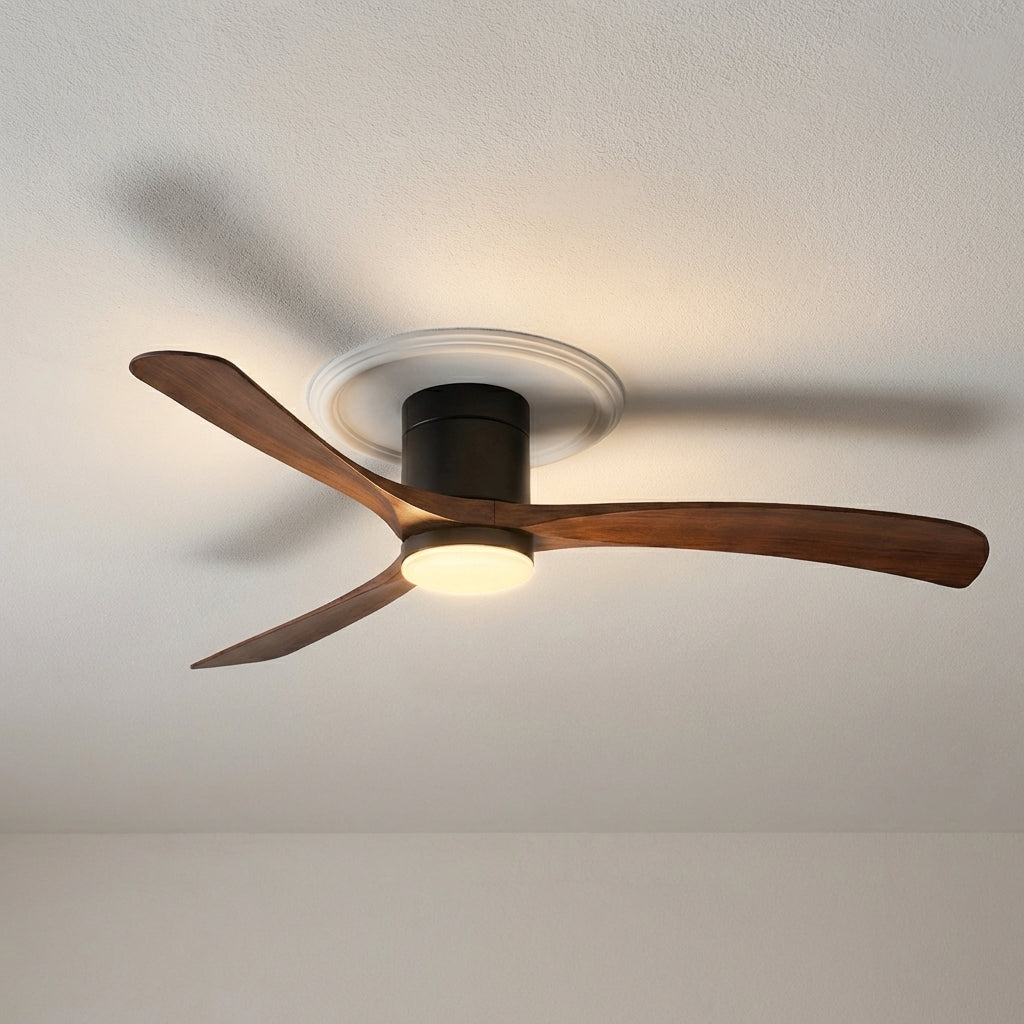 Modern 2-in-1 ceiling fan and light fixture, delivering quiet cooling, efficient air circulation, and ambient LED lighting.