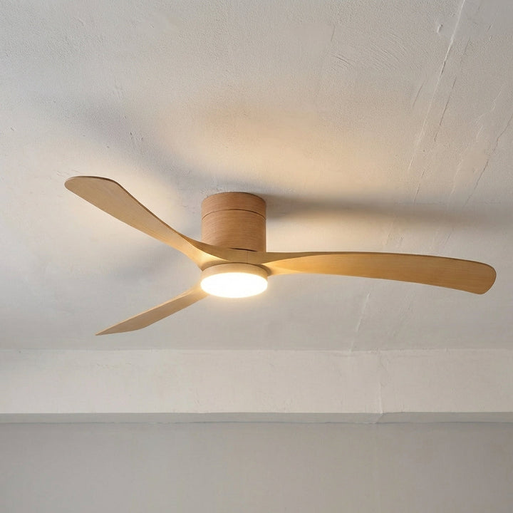 Quiet modern ceiling fan with LED light, remote control, and powerful air circulation for smart home comfort.