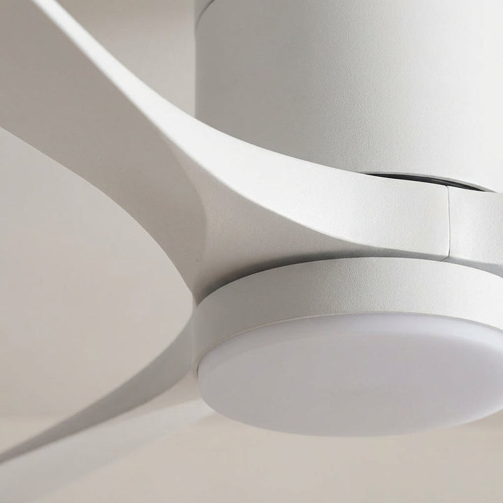 Sleek modern ceiling fan with remote control & LED light, a smart home cooling fixture for contemporary spaces.