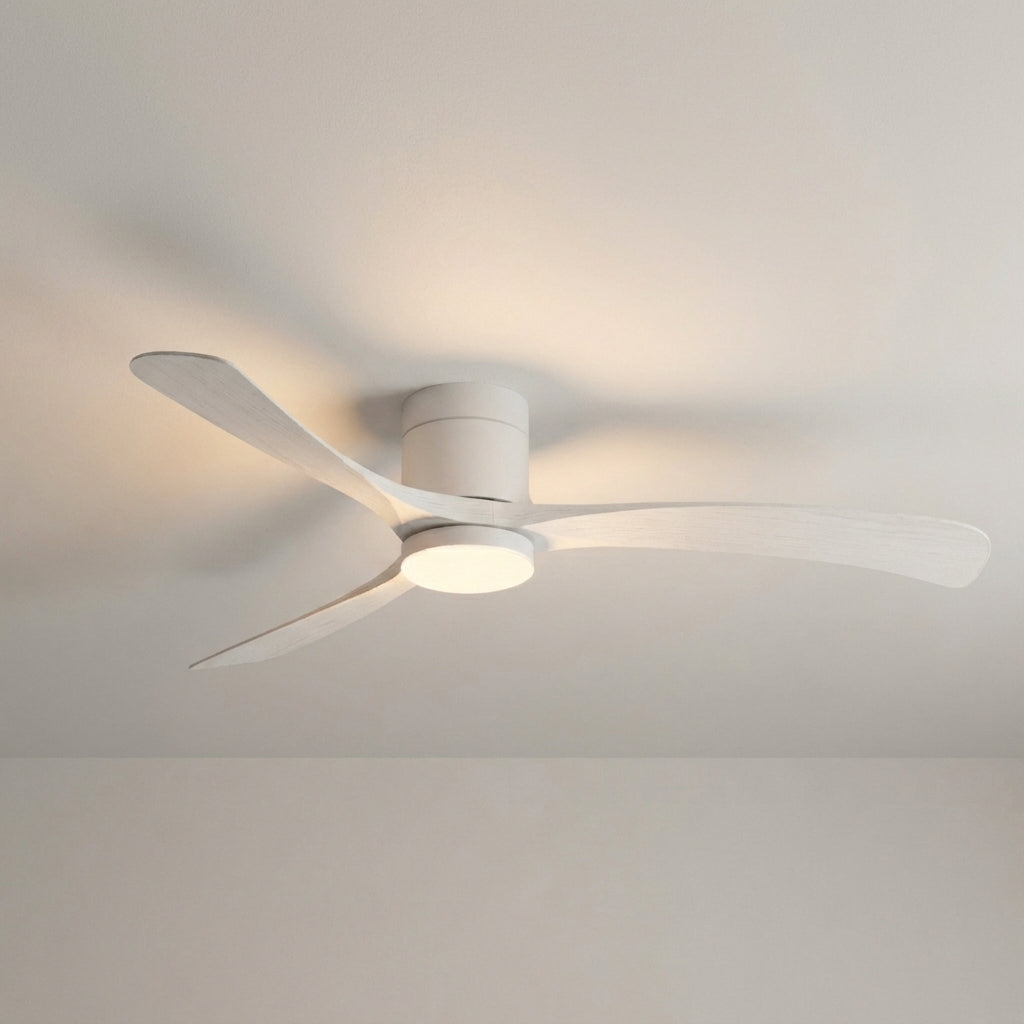 Modern ceiling fan with light kit, ideal for quiet operation in living rooms, bedrooms, and contemporary spaces.
