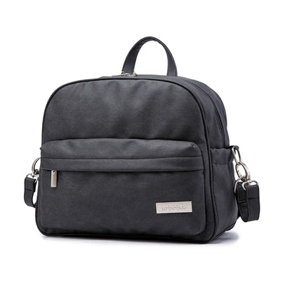 Modern diaper backpack in dark gray, showcasing the spacious main compartment and pockets