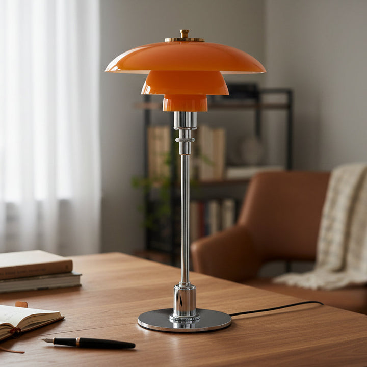 Contemporary dimmable LED table lamp, ideal for modern Scandinavian bedroom or living room.