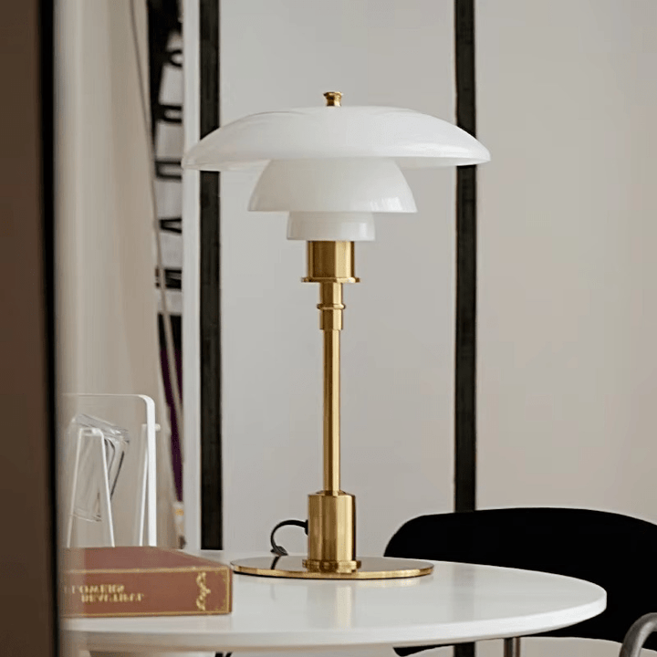 Minimalist modern LED table lamp, dimmable for warm ambient light in any room.