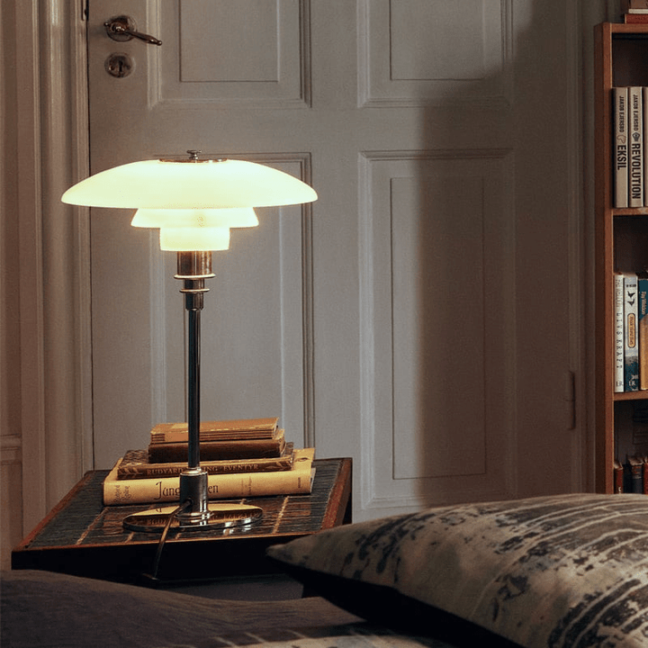 Elegant dimmable LED table lamp for modern living. Provides adjustable ambient home lighting.
