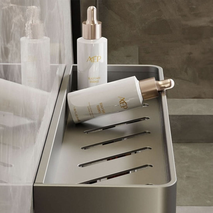 Space-saving bathroom organizer with towel bar. Easy-install adhesive design for modern homes.