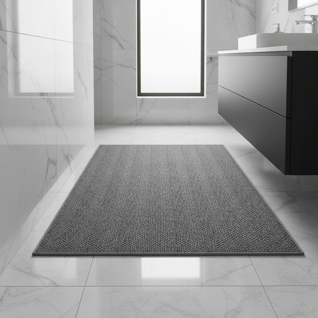 Modern geometric absorbent doormat for entryway. Dirt trapping floor mat for home decor.
