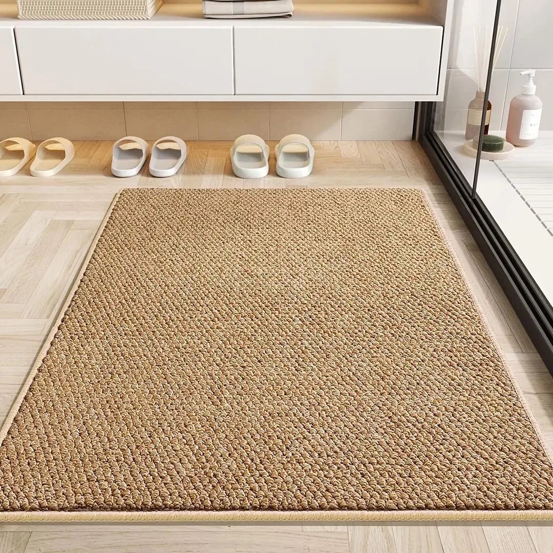 Abstract geometric pattern doormat, absorbent entryway mat for stylish moisture control. Modern home decor.