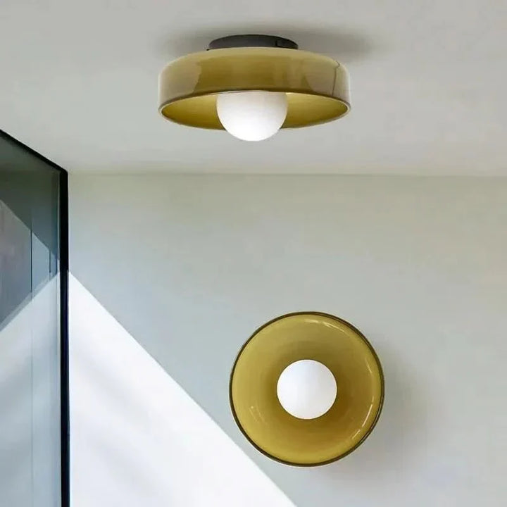Nordic design glass ceiling lamp, LED compatible modern lighting fixture.