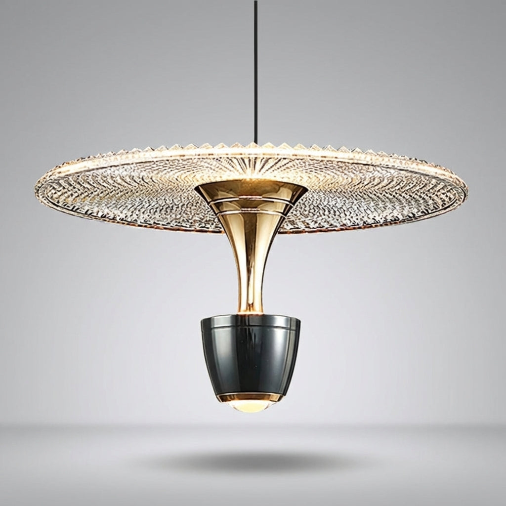 Sleek modern pendant light for dining room or living room, offering versatile ambient lighting.