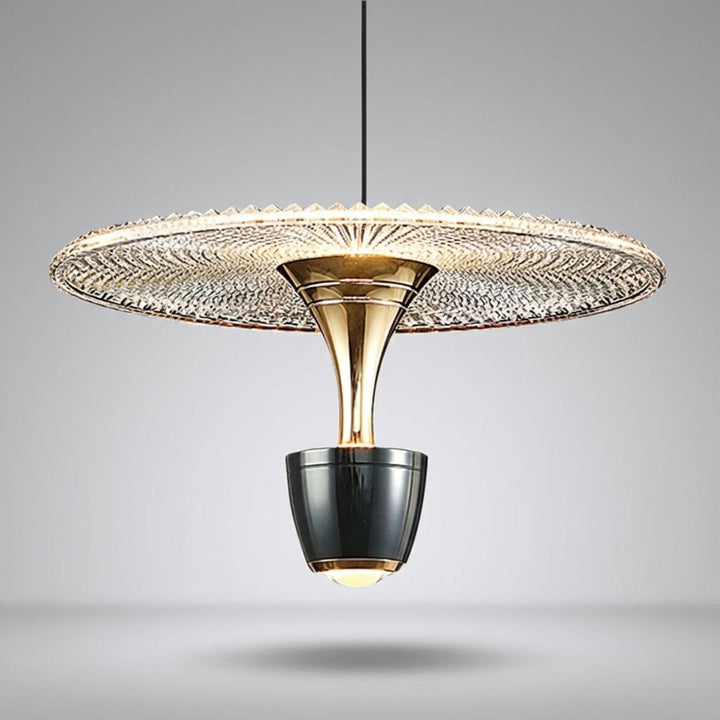 Sleek modern pendant light for dining room or living room, offering versatile ambient lighting.