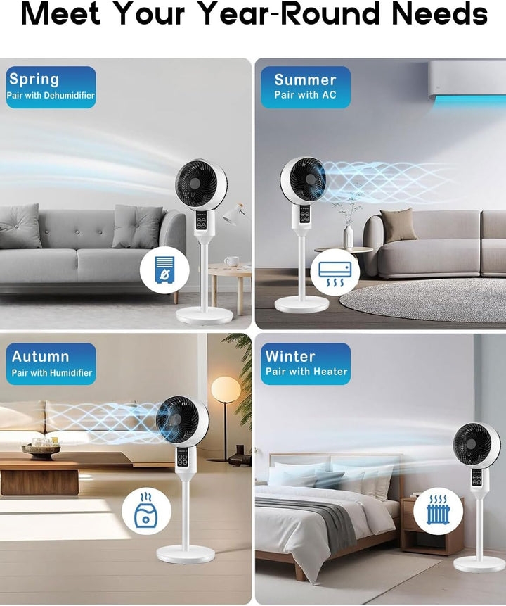 Quiet modern table fan, height-adjustable for personal comfort & effective room cooling in any decor.