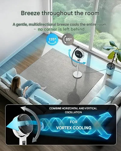 Height-adjustable modern table fan with remote control, oscillating feature for wide, quiet cooling.