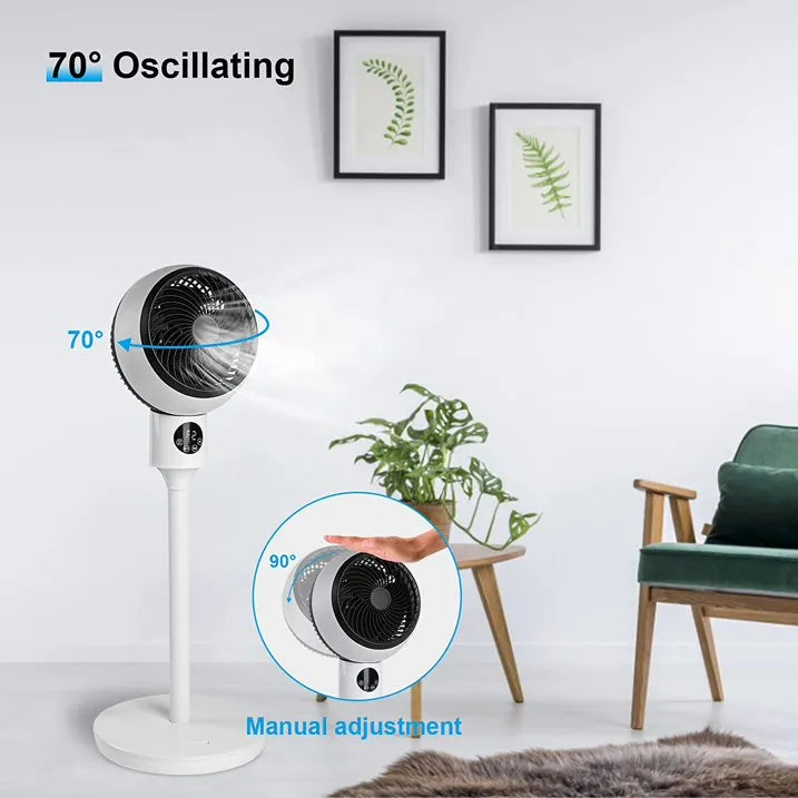Summer essential: height-adjustable modern table fan provides quiet, oscillating comfort for home cooling.
