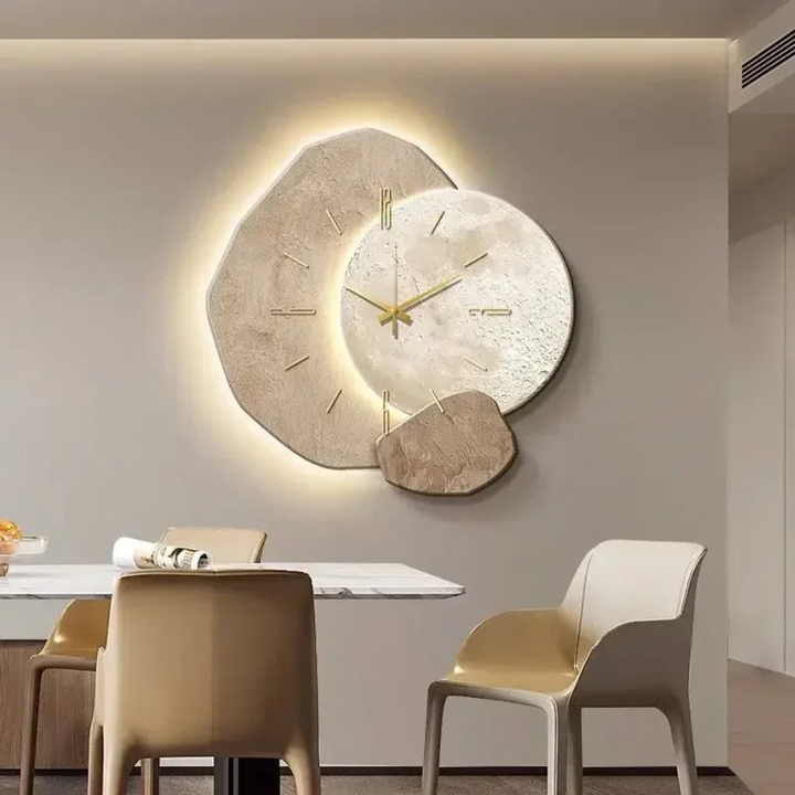 Modern illuminated LED wall clock with integrated dimmable light, perfect contemporary home decor.