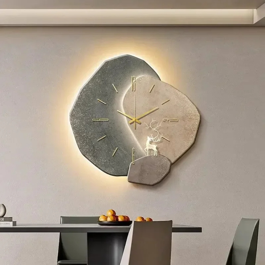 Contemporary light up wall clock with integrated LED illumination, doubles as elegant wall art.