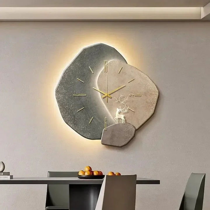Contemporary light up wall clock with integrated LED illumination, doubles as elegant wall art.