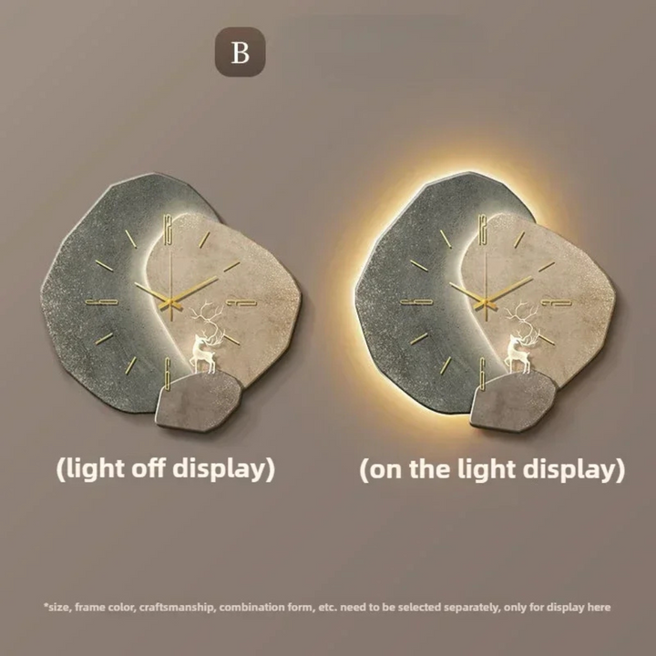 Stylish illuminated modern clock, creating a warm ambiance with its integrated dimmable LED light.