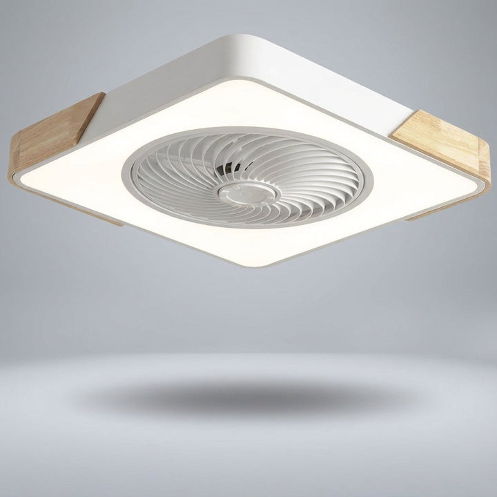 Overhead view of a round modern quiet LED ceiling fan light fixture, offering stylish and bright indoor lighting.