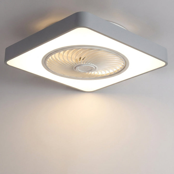 Stylish modern LED ceiling fan for living rooms or bedrooms; quiet, efficient, and remote-controlled.
