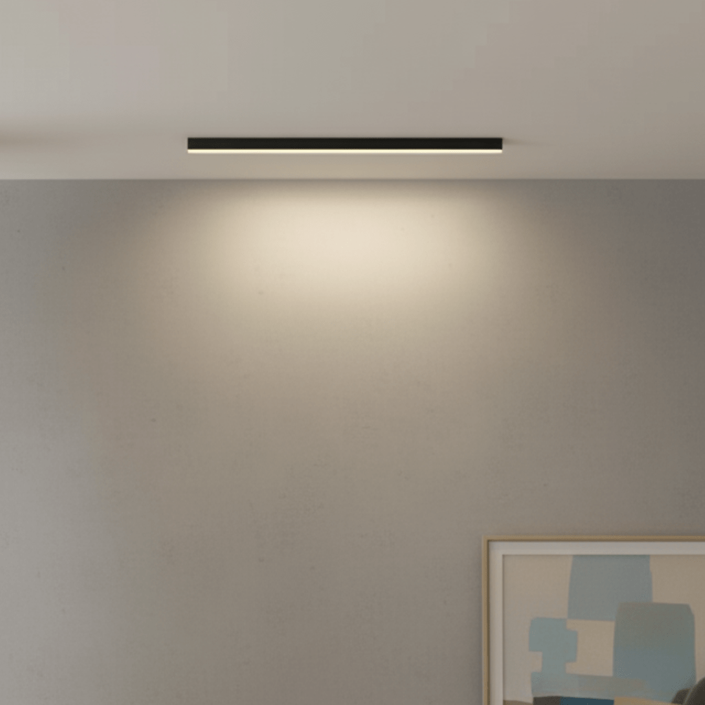 Sleek minimalist LED flush mount fixture, ideal for contemporary living spaces.