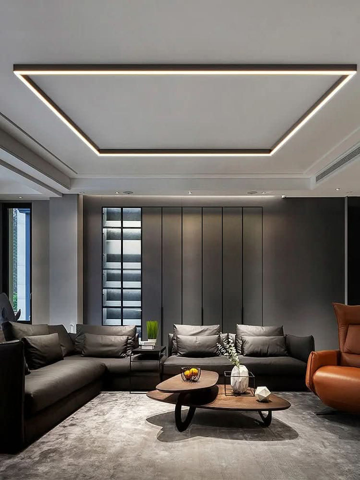 Minimalist LED ceiling light, complements Scandinavian and modern interior designs.