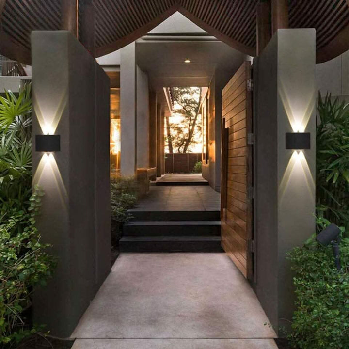 Contemporary LED outdoor wall light with energy-efficient illumination, easy to install for stylish home exteriors.
