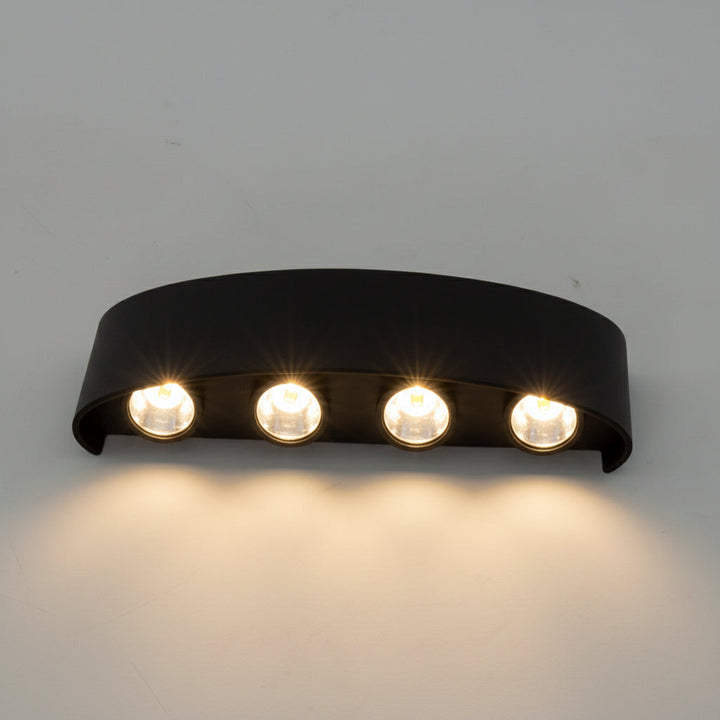 Easy-install modern LED wall light. Weatherproof exterior lighting for a contemporary garden or patio.