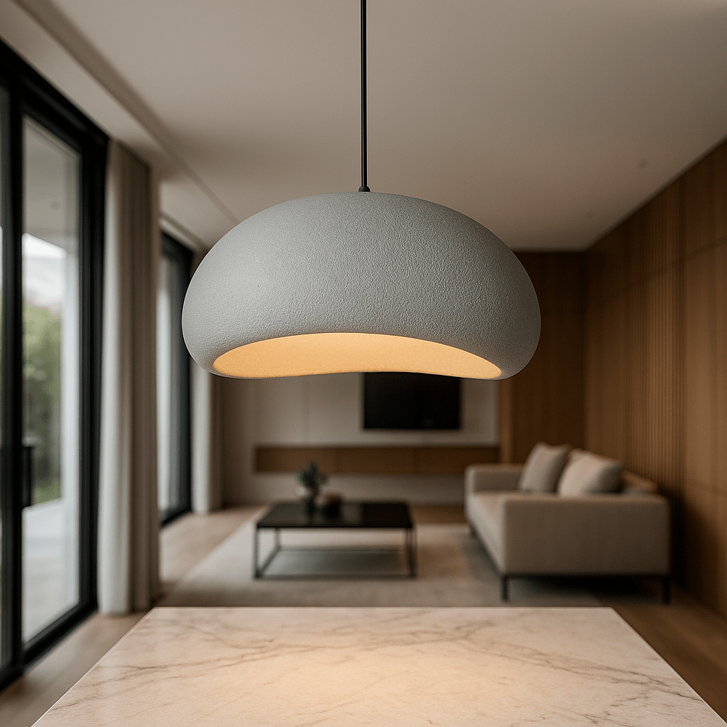 Dimmable & adjustable modern LED pendant light with E27 bulb. Minimalist contemporary ceiling fixture lighting.