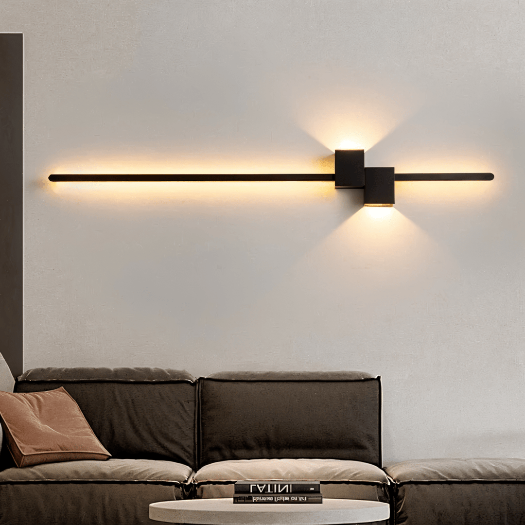 Sleek black linear LED wall light, modern accent lighting for contemporary spaces.