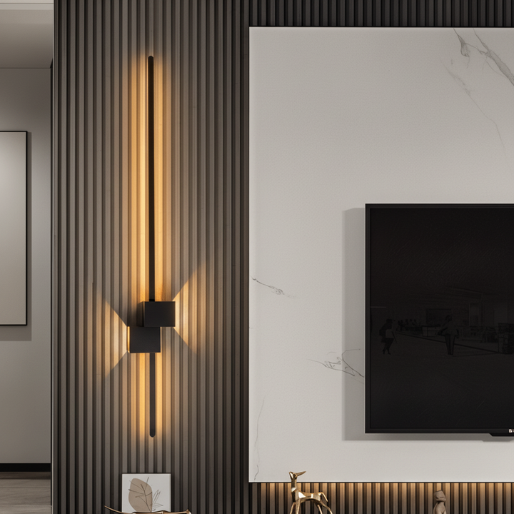 Minimalist linear LED wall lamp, providing modern indirect accent lighting for any room.