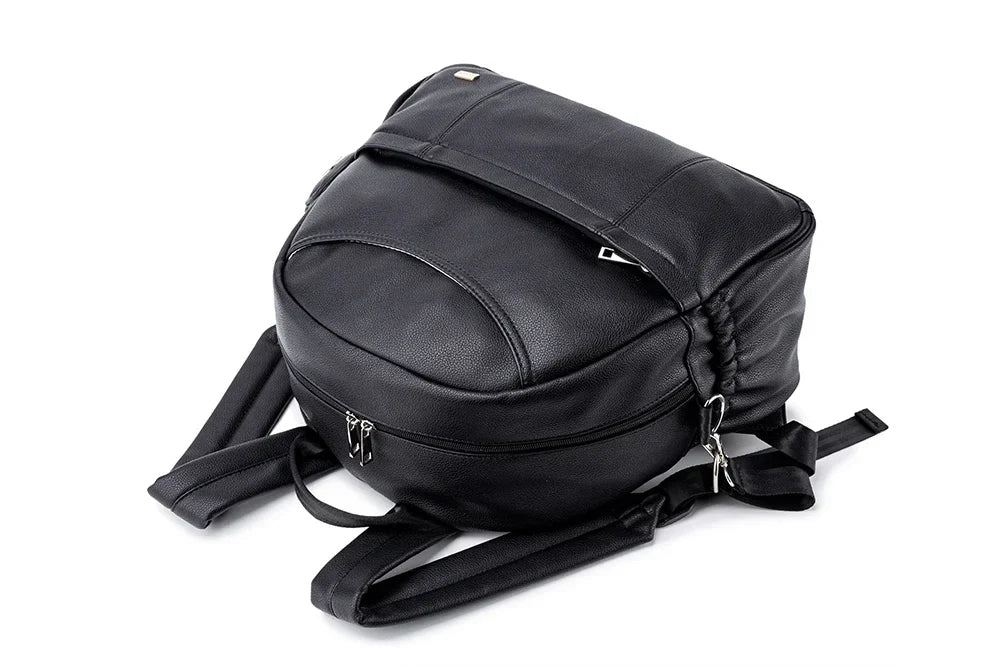 Black PU leather Modern Mommy Diaper Backpack, durable, stylish and excellent for baby travel