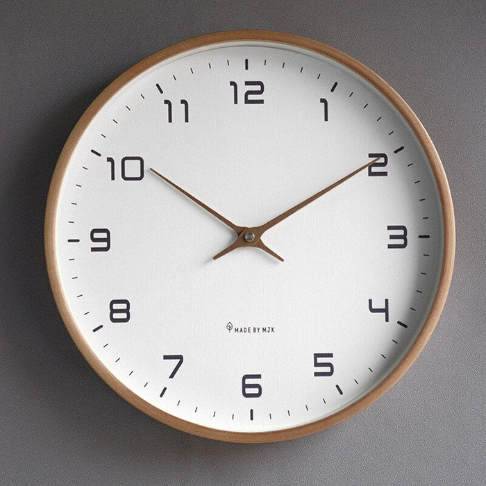 Stylish modern wooden wall clock, natural wood grain enhances home decor. Perfect accent for living room walls.