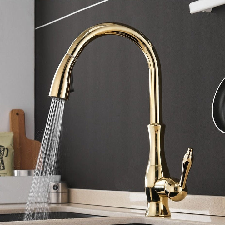 Contemporary pull-out kitchen faucet, a durable retractable tap for your modern kitchen upgrade.